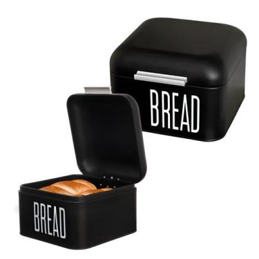 Imagem de Porta Pão Em Lata Metal Com Tampa Preto Bread 20x20x13,5cm - Haüskraft