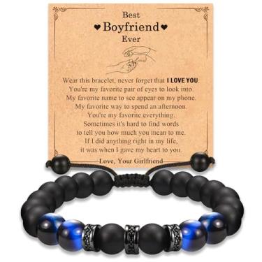 Imagem de FIEEFX Presentes para homens, meninos, pulseiras para namorado, irmão, amigo, aniversário, dia dos namorados, Páscoa, formatura, presente para ele, homens, meninos e homens, 6-11", Pedra, Sem Pedra