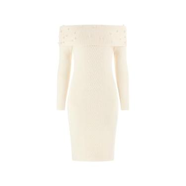 Imagem de GUESS Vestido feminino ecológico de manga comprida com ombro de fora âmbar, Azul cobalto, M