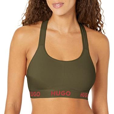 Imagem de HUGO Sutiã feminino acolchoado elástico de algodão com logotipo ousado, Verde-oliva queimada, PP