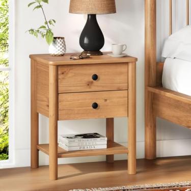 Imagem de IDIMEX Mesa de Cabeceira Madeira 2 Gavetas Corrediças Telescópicas Apoana cor Freijó, Cômoda de Cabeceira em Madeira Maciça com Pés Torneados