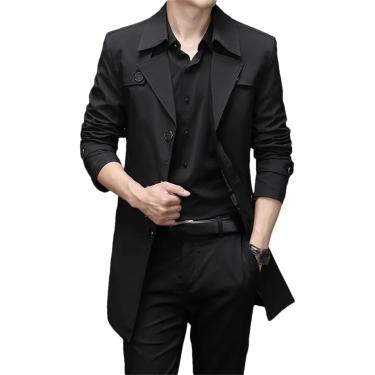 Imagem de Moda masculina longo trench coat masculino primavera e outono negócios casual trench coat cor sólida único, preto, l