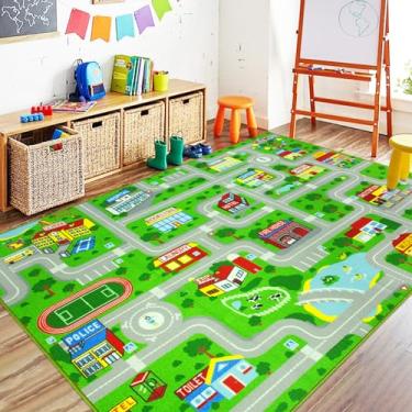 Imagem de Capslpad Tapete infantil de 15 cm x 1,5 m antiderrapante para carro, tapete lavável na cidade, trânsito, estrada, crianças, educacional, aprendizagem, jogo, para meninos, crianças, quarto, sala de