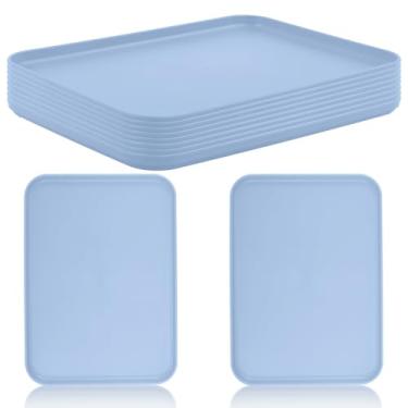 Imagem de Bandeja de servir fast food, pacote com 10 bandejas de cafeteria de palha de trigo, bandeja retangular antiderrapante para festa, casa, conjunto de bandejas empilháveis de restaurante, sem BPA, 30 x