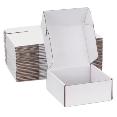 Imagem de Yidomto Conjunto de caixas de transporte de 8 x 8 x 3 polegadas com 25 caixas de papelão ondulado branco - para suprimentos de embalagem de pequenas empresas, caixas de embalagem, caixas de