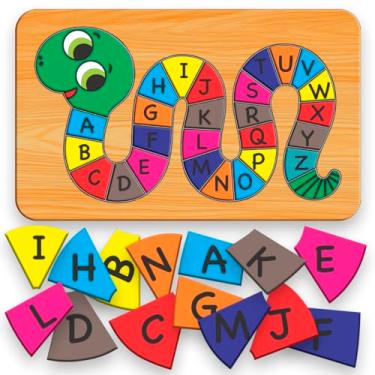 Imagem de Quebra Cabeça Brinquedo Pedagógico Didático Alfabeto em MDF