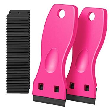 Imagem de DEKEones Raspador de Lâmina de Barbear de Plástico, Pacote com 2 Raspadores de Lâmina com 100 Lâminas de Barbear para Remover Cola, Adesivos, Decalques e Matiz de Janelas e Vidros de Carros (Rosa)