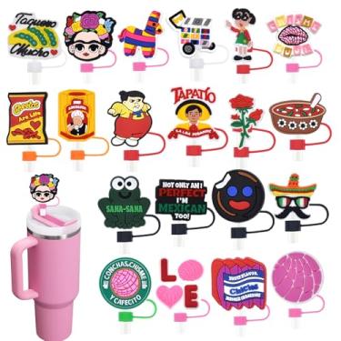 Imagem de Pacote com 20 tampas de palha do México para copos, topo de palha bonito à prova de poeira de 10 mm para garrafas de água, copos Stanley, acessórios, presentes para mulheres, lembrancinhas de festa