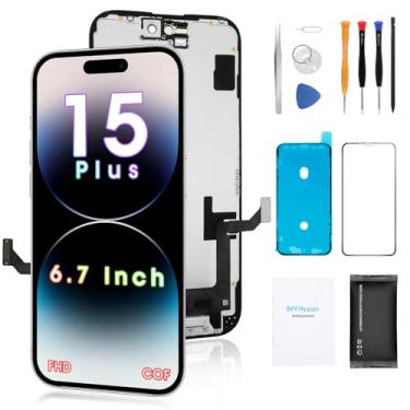 Imagem de Substituição de tela para iPhone 15 Plus de 6,7 polegadas, kit de reparo completo de tela sensível ao toque 3D, conjunto de digitalizador com conjunto de ferramentas, vidro temperado, instruções (sem