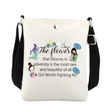 Imagem de Mulans Gifts For Women Mulans Princess Bolsa tiracolo Mulans Flower Fan Gifts Mulans Presentes de filme Inspirados por Vale a pena lutar, Branco