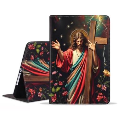 Imagem de BWOOLL Capa para Samsung Galaxy Tab S9 FE 5G 10,9 polegadas e Galaxy Tab S9 11 polegadas (2023), capa fina e leve de couro PU com suporte para despertar/hibernar automaticamente, Jesus Cristão Cruz