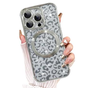 Imagem de Fiyart Capa projetada para iPhone 16 Pro, compatível com MagSafe Cheetah Print Plating Proteção de câmera transparente, capa de telefone transparente com glitter magnético com estampa de leopardo para