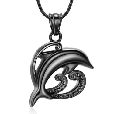 Imagem de AIWENXI Colares de urna de golfinho para cinzas, ondas, urnas de cremação, colares com pingente, joias de aço inoxidável, lembranças, humanas/animais de estimação, joias com pingente de cinza para