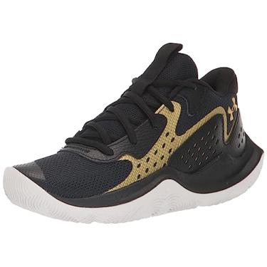 Imagem de Under Armour Tênis de basquete infantil Grade School Jet '23, (002) Preto/Preto/Ouro Metálico, 18