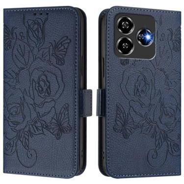 Imagem de Capa carteira rosa e borboleta em relevo para ZTE Axon 60 Lite, [bloqueio RFID] [suporta carregamento sem fio] 3 compartimentos para cartão e 1 compartimento para dinheiro, capa flip com fivela