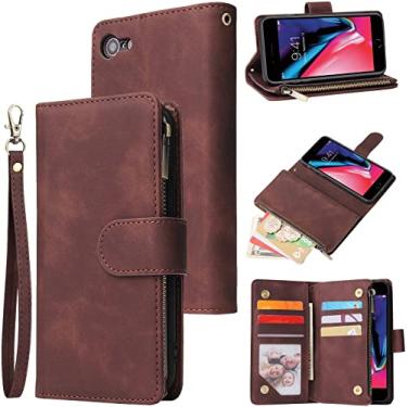 Imagem de LBYZCASE Capa de celular para iPhone 6, iPhone 6S, capa carteira de couro PU flip de luxo [bolso com zíper] [fecho magnético] [alça de pulso] [suporte] para Apple iPhone 6/6S-Coffee