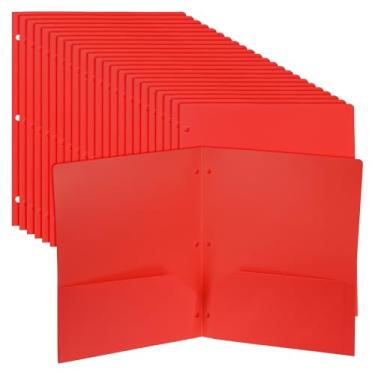 Imagem de PATIKIL 24 pastas de plástico com dois bolsos, perfurador de 3 furos, durável, resistente, 2 pastas de arquivo, divisória de índice de fichário tamanho carta com slot para cartão de visita para