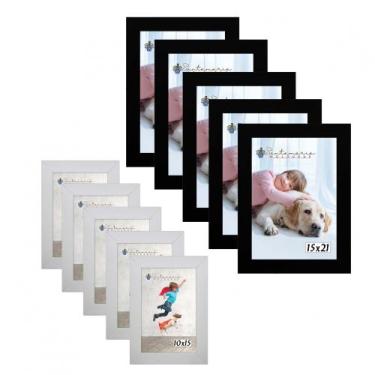 Imagem de Kit 10 Molduras Porta Retrato 5 10x15 Branco 5 15x21 Preto - Santamari