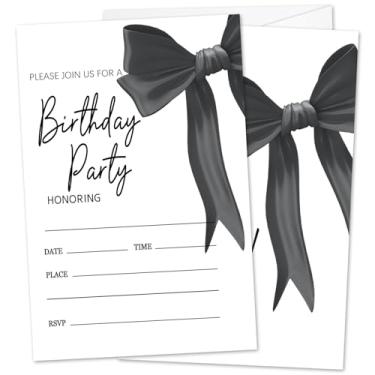 Imagem de Zwsrplo Convites de festa de aniversário de laço preto para mulheres, meninas, convites de aniversário, meninas, convites de aniversário, adolescentes, crianças, adultos, 20 convites e envelopes -10