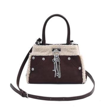 Imagem de CORIOS Bolsa de ombro feminina de lã de cordeiro, pequena, de camurça, bolsa de pelúcia macia, bolsa tiracolo fofa, bolsa mensageiro vintage, bolsa leve, bolsa elegante com alça superior para viagens,