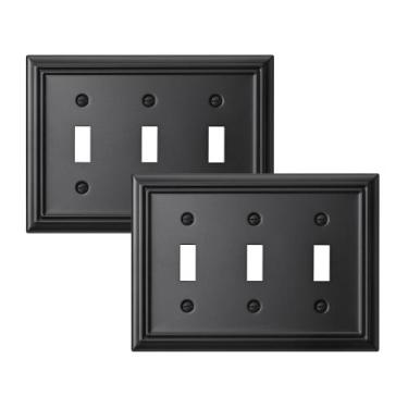 Imagem de Placas de parede DEWENWILS Triple Toggle Black Metal, pacote com 2
