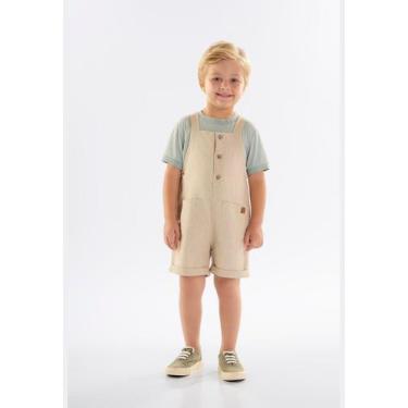 Imagem de Jardineira Infantil para Menino em Linho com Elastano Up Baby, Bege, 6