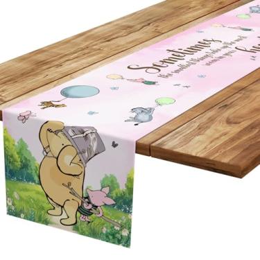 Imagem de Decorações clássicas de chá de bebê Ursinho Pooh, decoração de festa de aniversário do Ursinho, toalha de mesa com citações de Pooh, toalhas de mesa rosa do Ursinho Pooh, artigos de festa de