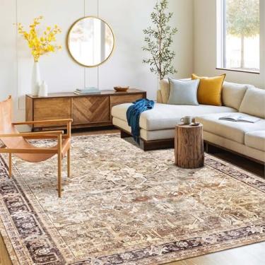 Imagem de Tapete lavável 15 x 23 | Tapete antiderrapante para sala de estar, quartos, sala de jantar | Área de carpete de flanela ultramacia com suporte de borracha (marrom oliva, 15 x 23 cm)