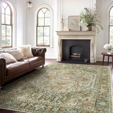 Imagem de GENIMO Tapetes de área para sala de estar, 20 x 25 cm, lavável à máquina, tapete antiderrapante leve e vintage para quarto, sala de jantar, escritório em casa, verde grama