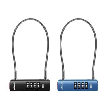 Imagem de UP Security Cadeado de bicicleta com combinação de 4 dígitos, bagagem, armário, bagagem de viagem, travas de arame fino para armário, geladeira, cerca (cabo preto + azul, 30 cm)
