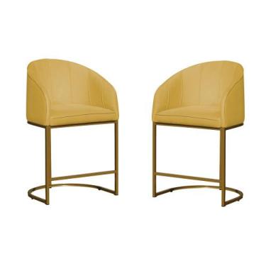 Imagem de Kit 02 Poltronas Banqueta Mia Tecido Suede Base Metal Dourada - Estopa