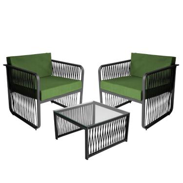 Imagem de Conjunto 2 Poltronas e 1 Mesa de Centro Santiago em Alumínio e Corda Náutica Acesse Móveis