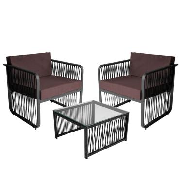 Imagem de Conjunto 2 Poltronas e 1 Mesa de Centro Santiago em Alumínio e Corda Náutica Acesse Móveis