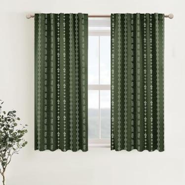 Imagem de Cortinas verde-oliva para cozinha, cortinas boho blackout para janela de banheiro, sala de estar, 113 cm de comprimento