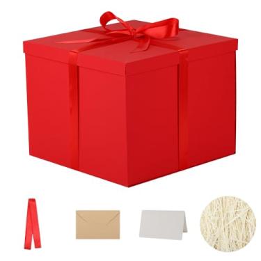 Imagem de OBMMIRAO Caixa de presente com tampa 19 x 18 x 17 cm, caixas de presente vermelhas para presente embalagem para aniversários, Dia dos Namorados, Natal, aniversários (inclui enchimento de papel