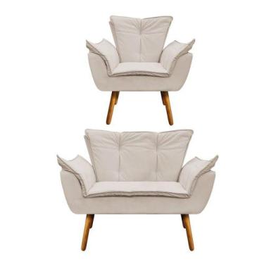 Imagem de Kit Namoradeira e Poltrona Opala material sintético Pés Palito Drossi 