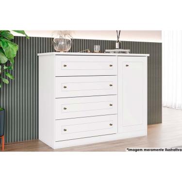 Imagem de Cômoda Solteiro Americana c/ 1 Porta e 4 Gavetas Branco - Henn