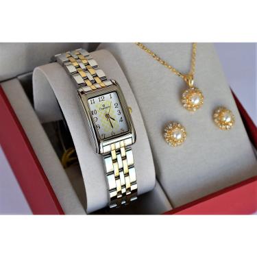 Imagem de Relogio champion misto quadrado pequeno CH27327B + kit semi joia