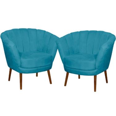 Imagem de Kit 02 Poltrona Pétala Flor Decorativa Suede Azul Claro