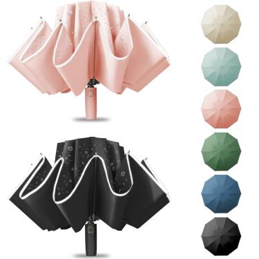 Imagem de Guarda-chuva de viagem compacto Fogkey, guarda-chuva portátil dobrável para carro, guarda-chuva invertido grande à prova de vento e à prova d'água, au