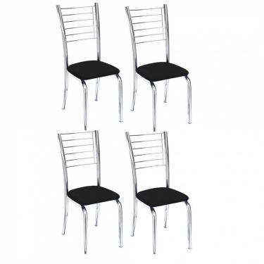 Imagem de Kit 4 Cadeiras Vanessa Cromada Para Cozinha Preto