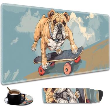 Imagem de Tapete de mesa durável e conjunto elegante, tapete de mouse grande para escritório para jogos 80 cm x 30 cm, teclado de borracha antiderrapante estendido, laptop e casa, skate buldogue