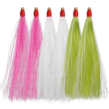 Imagem de Bucktail Teasers Teasers de pesca, 6 peças Bucktail Mylar Teaser Cauda Teaser Teaser para Fluke Flounder Rigs Isca de Pesca em Água Salgada Pesca Balhau Buck Tail Slide Teaser Kit de Teaser