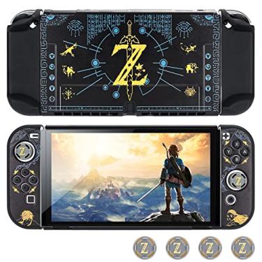 Imagem de DLseego Zelda Switch Capa protetora OLED Dockable Hard Shell Black Capa à prova de choque Joy con Skin com 4 peças de tampas de polegar compatíveis com switch OLED novo modelo