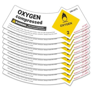 Imagem de Etiquetas de ombro de cilindro de aviso UN1072 comprimido de oxigênio, sinais de aviso de gás oxidante de alta pressão, 5 x 14 cm, pacote com 10 (UN1072)
