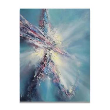 Imagem de Pintura de parede em tela abstrata azul e branco, impressão em tela, pôster, imagem colorida, arte abstrata, moderna, decoração de parede, corredor, escadas, decorações de quarto 100 x 70 cm