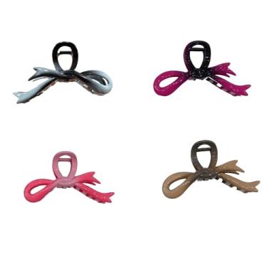 Imagem de YLYSLFC 4 peças de grampos de garra de laços, simples, acessórios de grampo de cabelo, prendedor de cabelo, clipes de cabelo grandes para cabelos grossos.