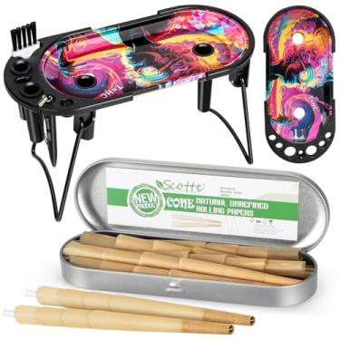 Imagem de Scotte Pacote Com 40 Cones Pré-Enrolados De 1 1/4, Bandeja Metal Para Enrolar Carregador Cones/Estrutura Suporte Dobrável, Incluindo Funil Cones, Máquina Fazer E Escova Limpeza, Tamanho King Size 1/