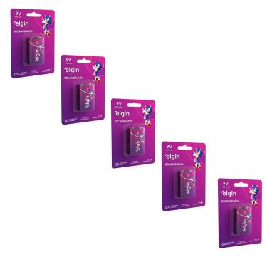 Imagem de Kit Com 5 Cartelas De Baterias Recarregaveis 9v 250 Mah 82215 Elgin