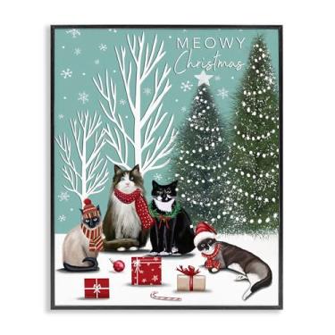 Imagem de Stupell Industries Arte giclée emoldurada preta com gatos festivos de inverno, design de Elizabeth Tyndall, 61 x 76 cm